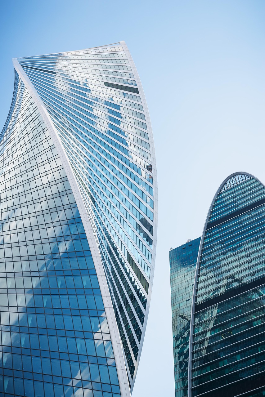 Modern commercial buildings in an international real estate market